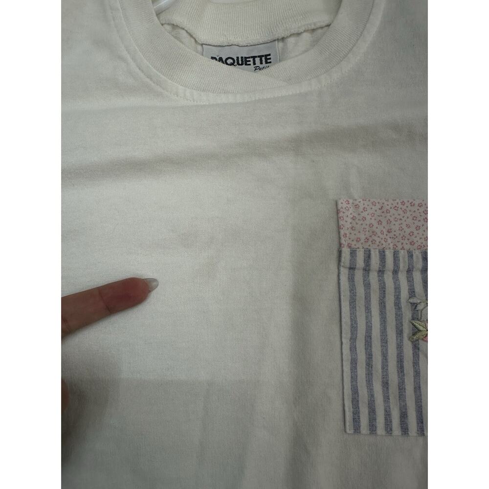 Paquette Womens Top Size Petite Small White Floral Pocket Short Sleeve USA VTG - Picture 4 of 12